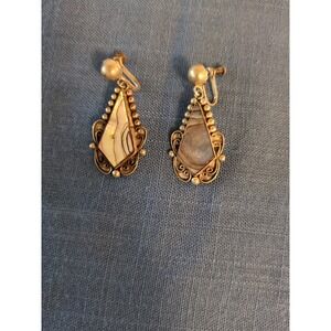 Vintage SILVER and Abalone Dangle Screw-on Earrings